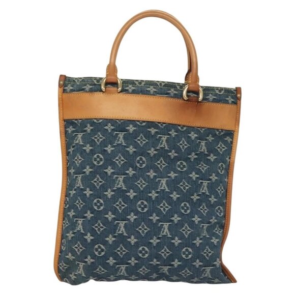LOUIS VUITTON Monogram Denim Flat Shopper Tote Bag Blue - Picture 2 of 14